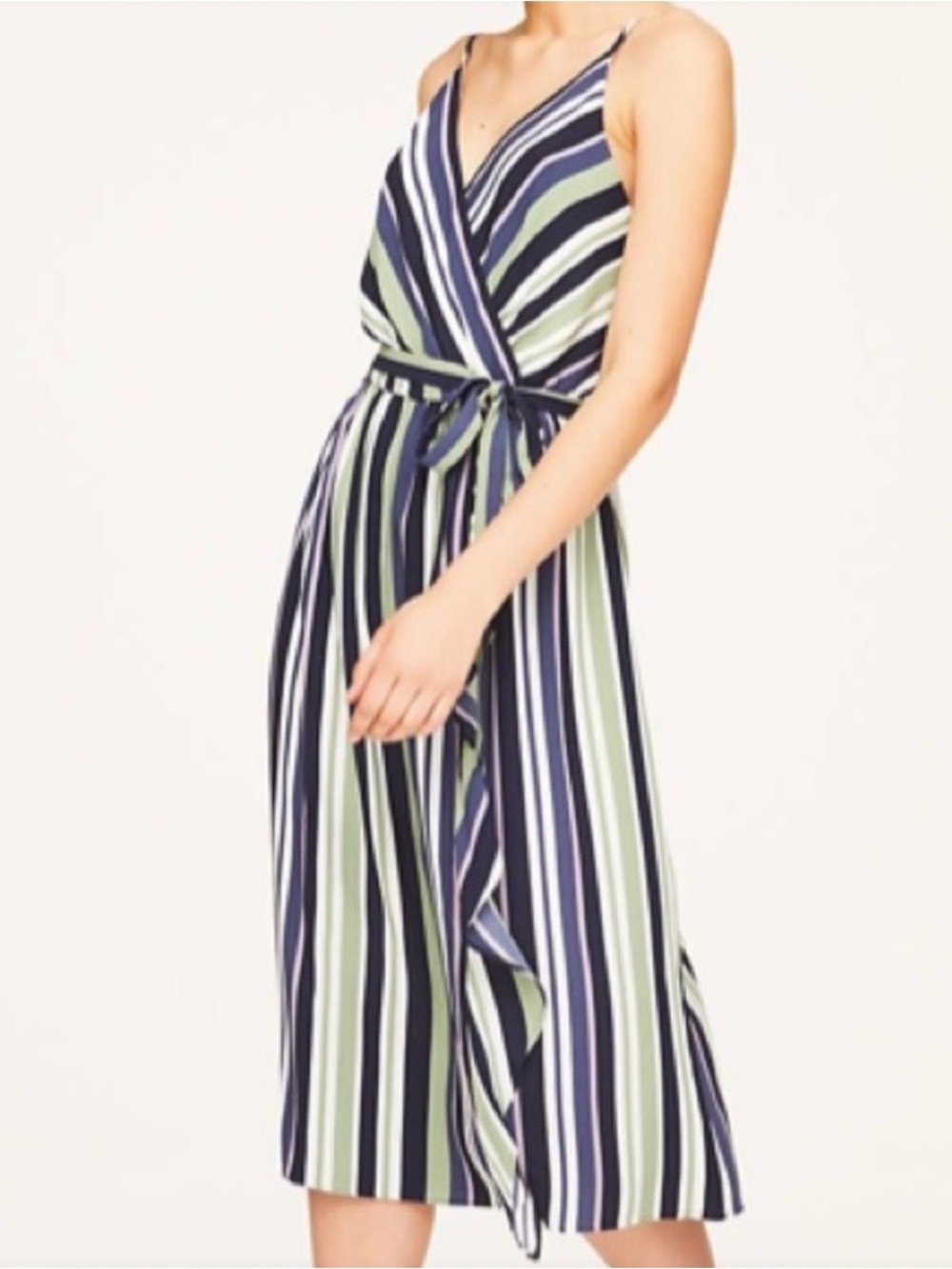 Ann Taylor Loft Striped Midi Tie Waist Dress Size Medium